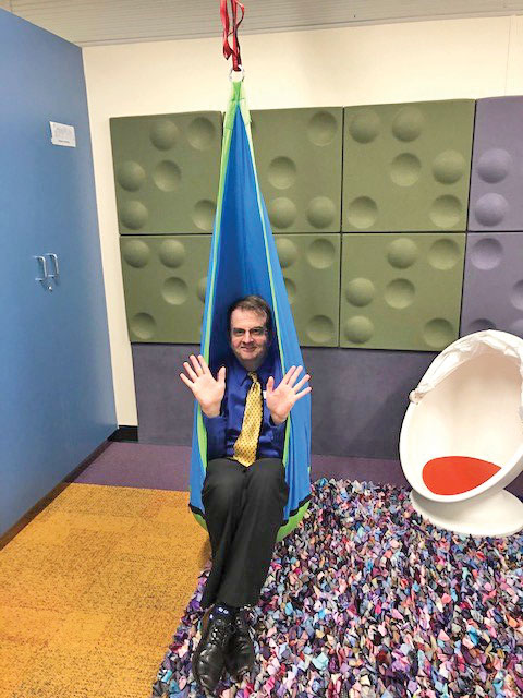 School Principal, David Cramb, in ‘hammock chair’