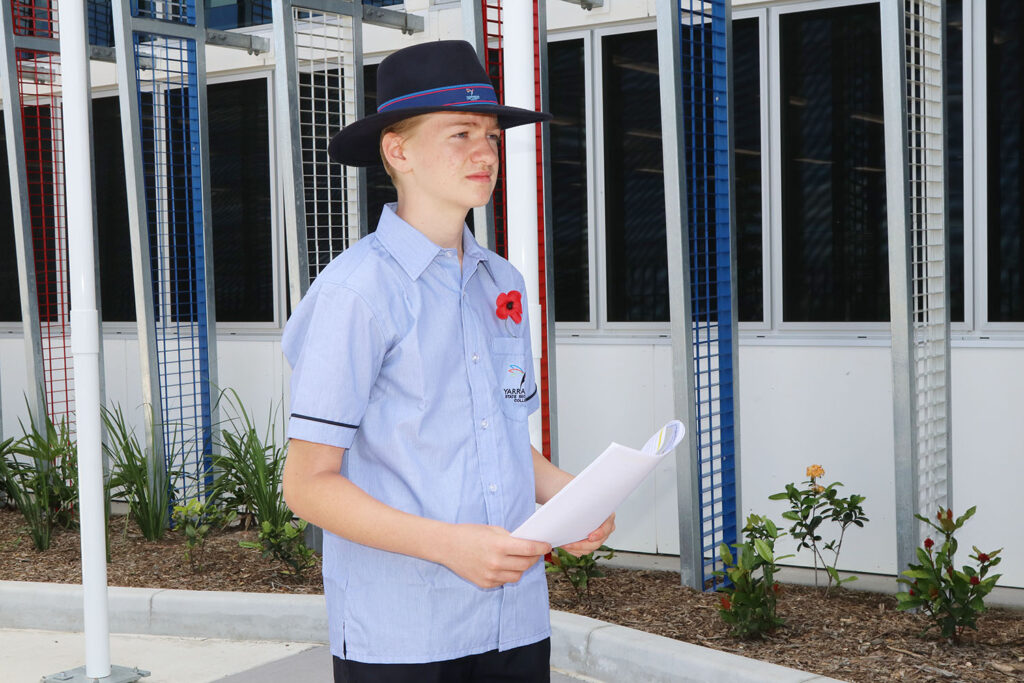 Student Brock Beynon-Steinfeld reading tribute