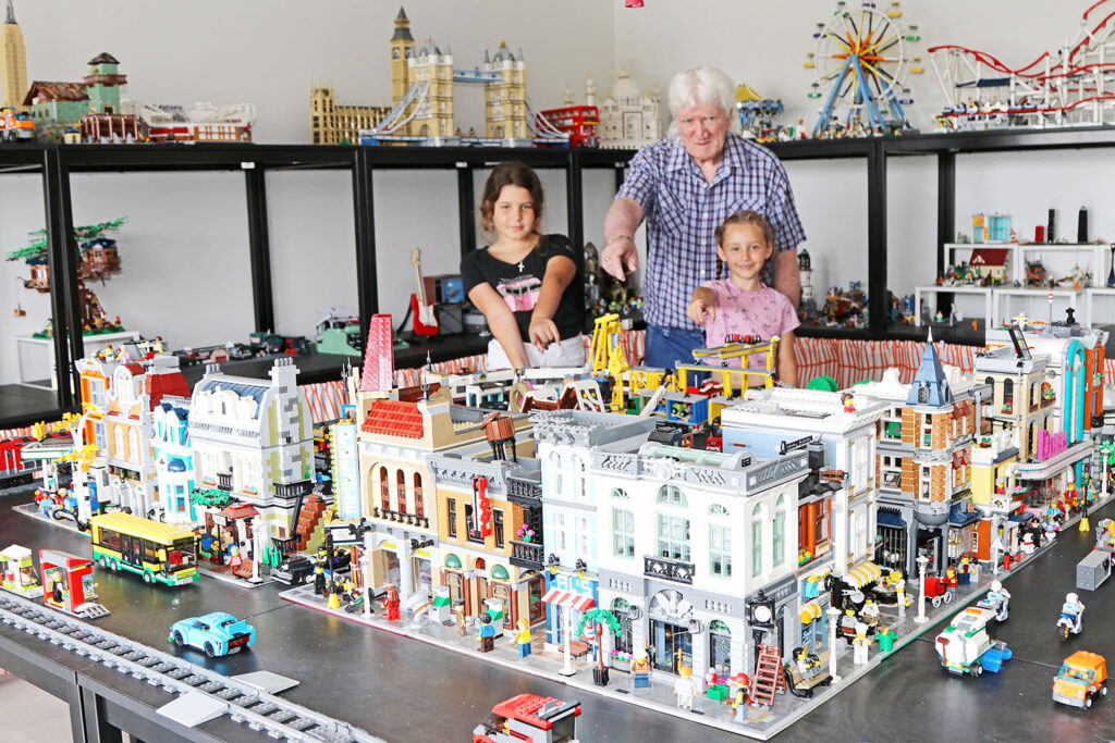 Neighbourhood children with Lego Man Rob