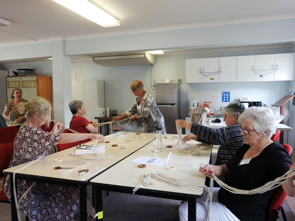 Making a macrame pot hanger at the ‘Activating Seniors’ program