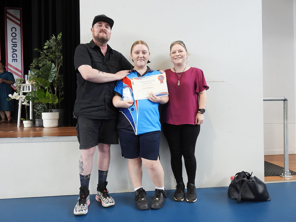 Jada, winner of the Courage award, with parents Gavin & Fiona